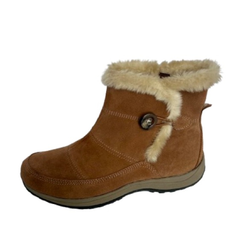 Easy Spirit Womens Esstories Chestnut Tan Suede Faux Fur Ankle Boots Zip Sz 9.5M